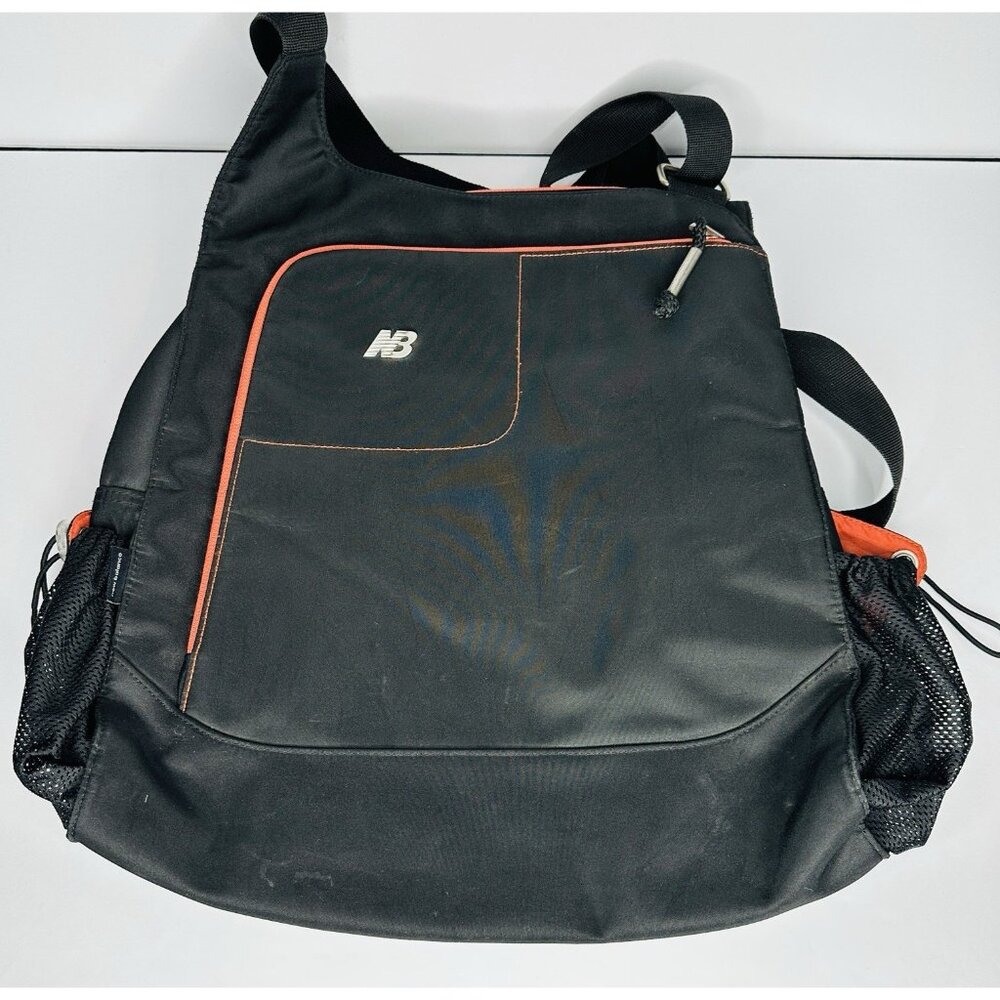 New Balance School Book Bag Tote Double Straps Zippers Many Pockets Black Orange